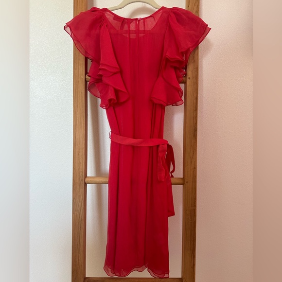 Red Chiffon Ruffle BCBG Max Azaria Dress Small - Picture 2 of 6
